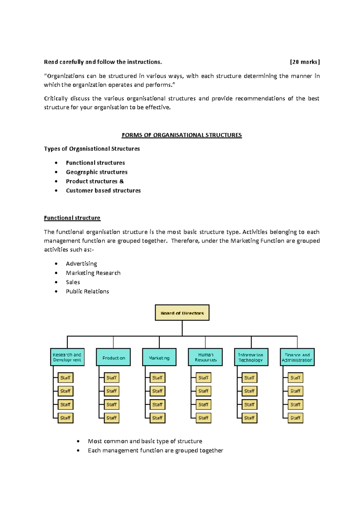 Organisational Structures - Read carefully and follow the instructions ...
