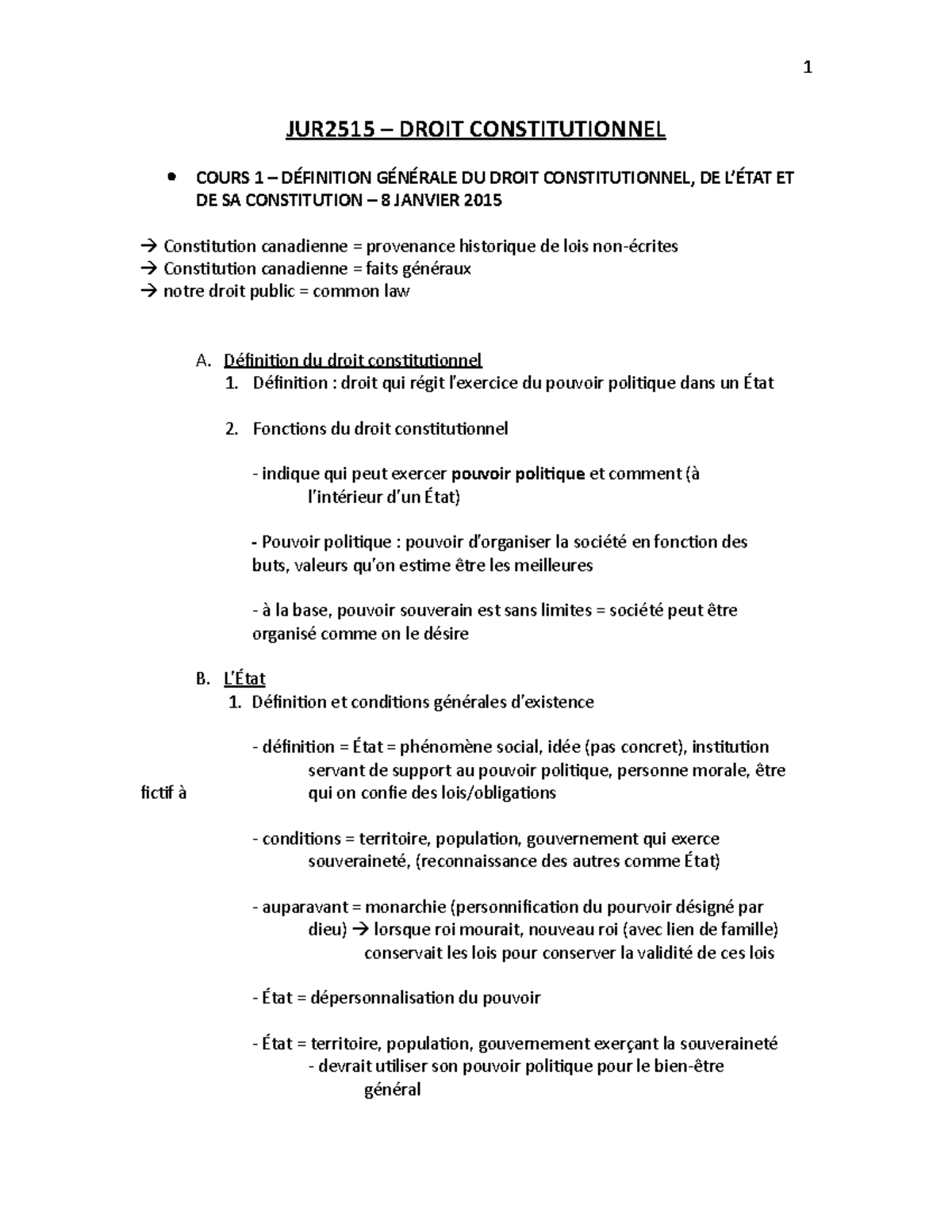 JUR2515 – Droit Constitutionnel - Notes De Cours Complètes - JUR2515 ...