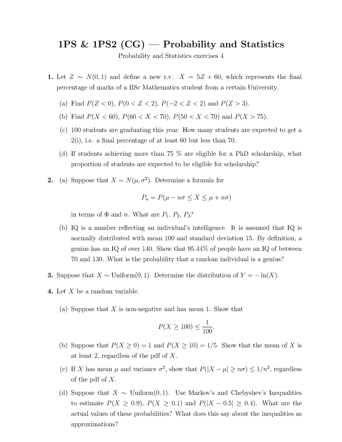1ps Qu4 Stats Problem Sheet 4 Studocu