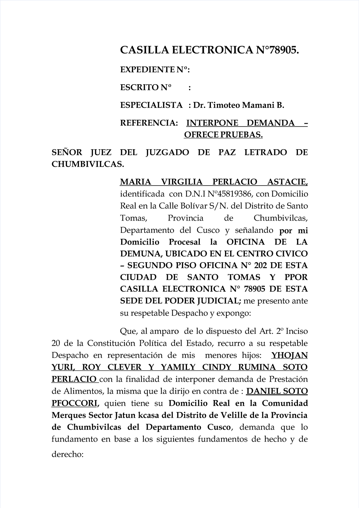 Demanda De Alimentos Derecho Civil - Derecho Procesal Civil - UNSAAC ...