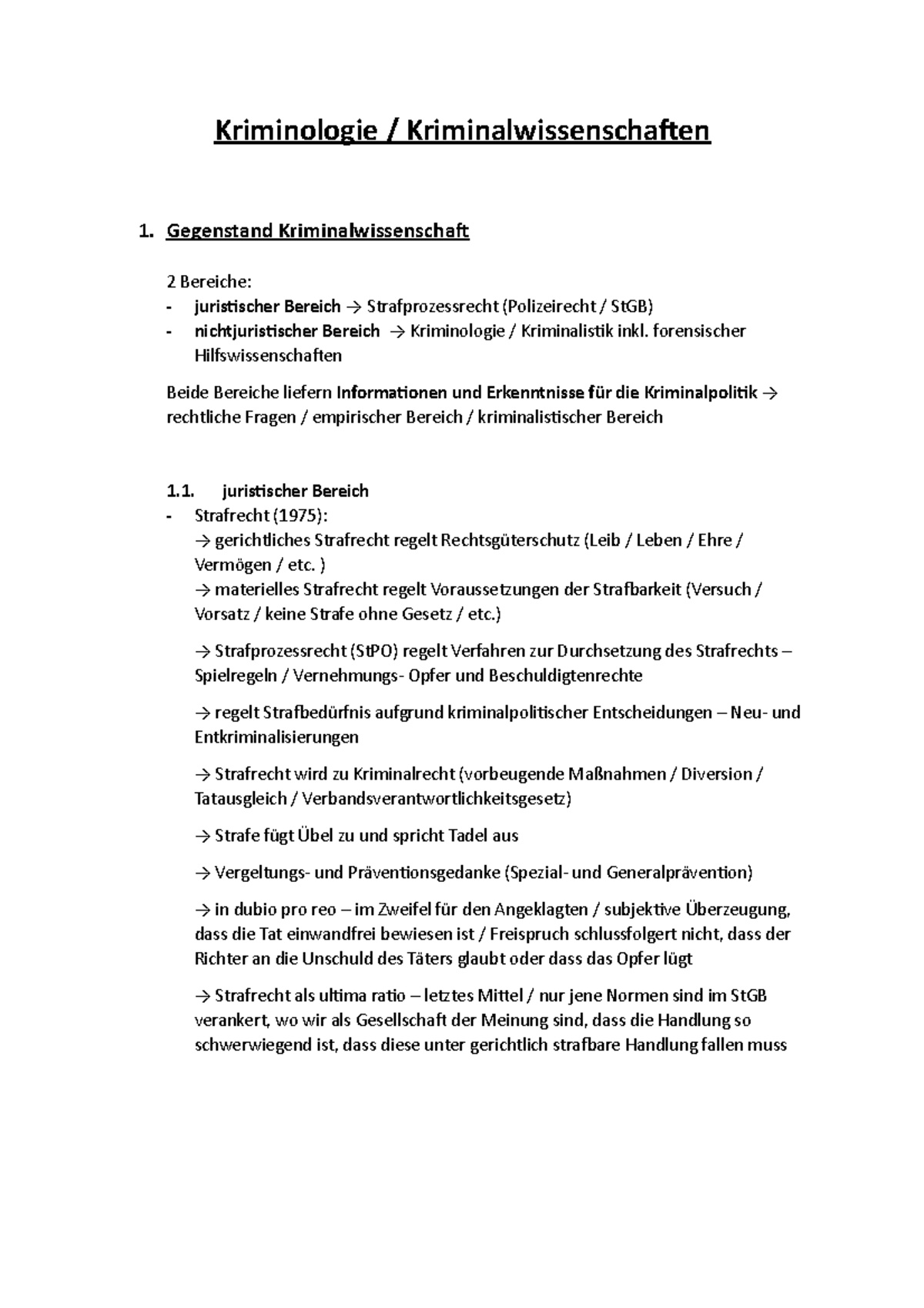 Zusammenfassung KO Strafrecht Und Kriminologie - Kriminologie ...