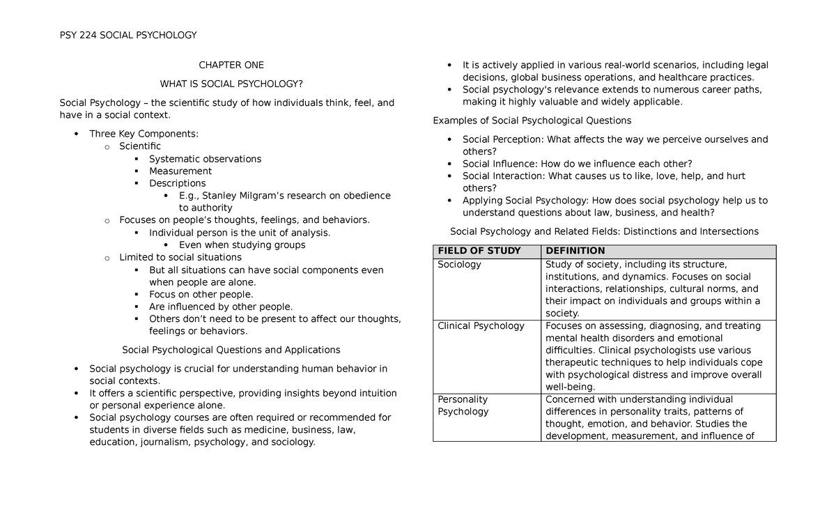 Reviewer - CHAPTER ONE WHAT IS SOCIAL PSYCHOLOGY? Social Psychology ...