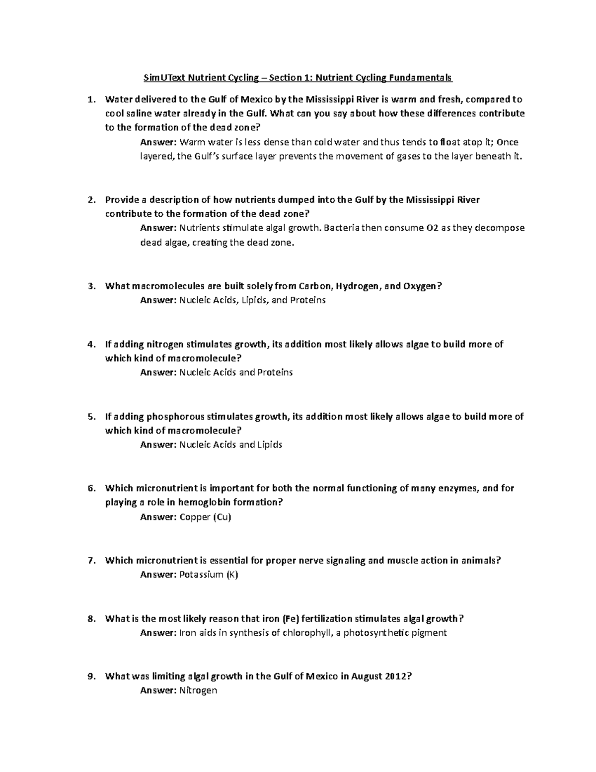 Sim UText Nutrient Cycling Section 1 Nutrient Cycling Fundamentals ...