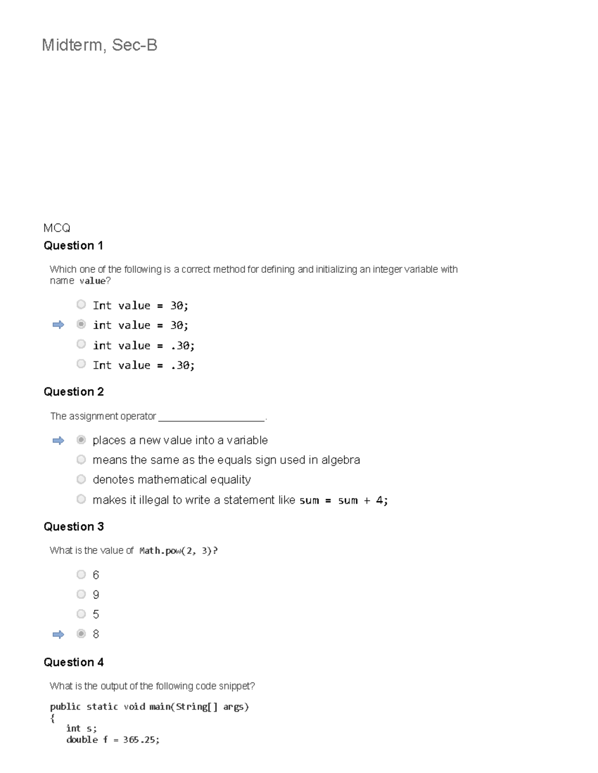 Midterm B - Solution - Midterm, Sec-B MCQ Question 1 Which One Of The ...