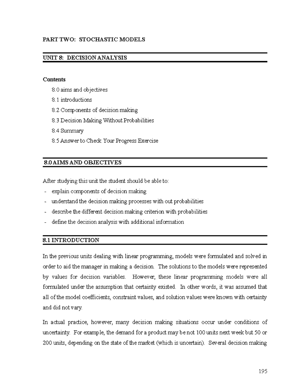 Unit 8 - Lecture notes 1 - PART TWO: STOCHASTIC MODELSPART TWO ...