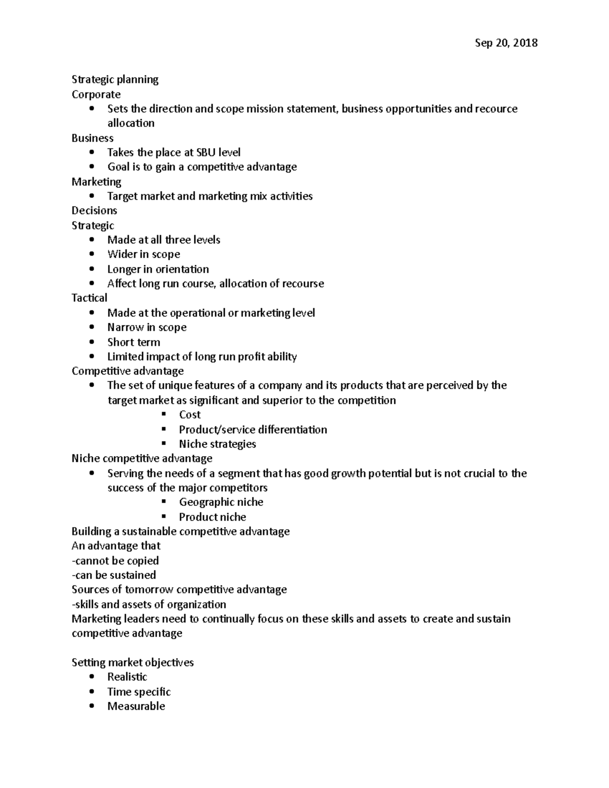 Marketing chapter 3 notes - Sep 20, 2018 Strategic planning Corporate ...