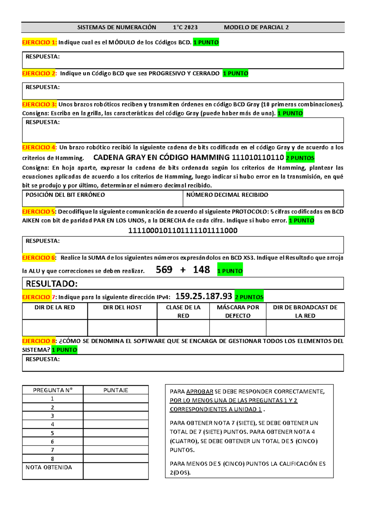 SDN-Modelo Parcial - SISTEMAS DE NUMERACIÓN 1°C 2023 MODELO DE PARCIAL ...