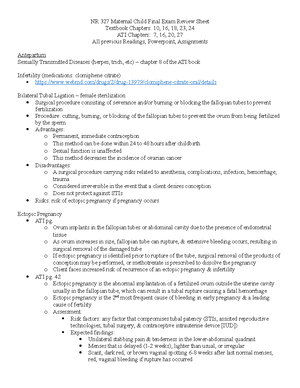 Copy of Exam Review 1- Maternal - NR 327 Exam 1 Content Review Sheet ...