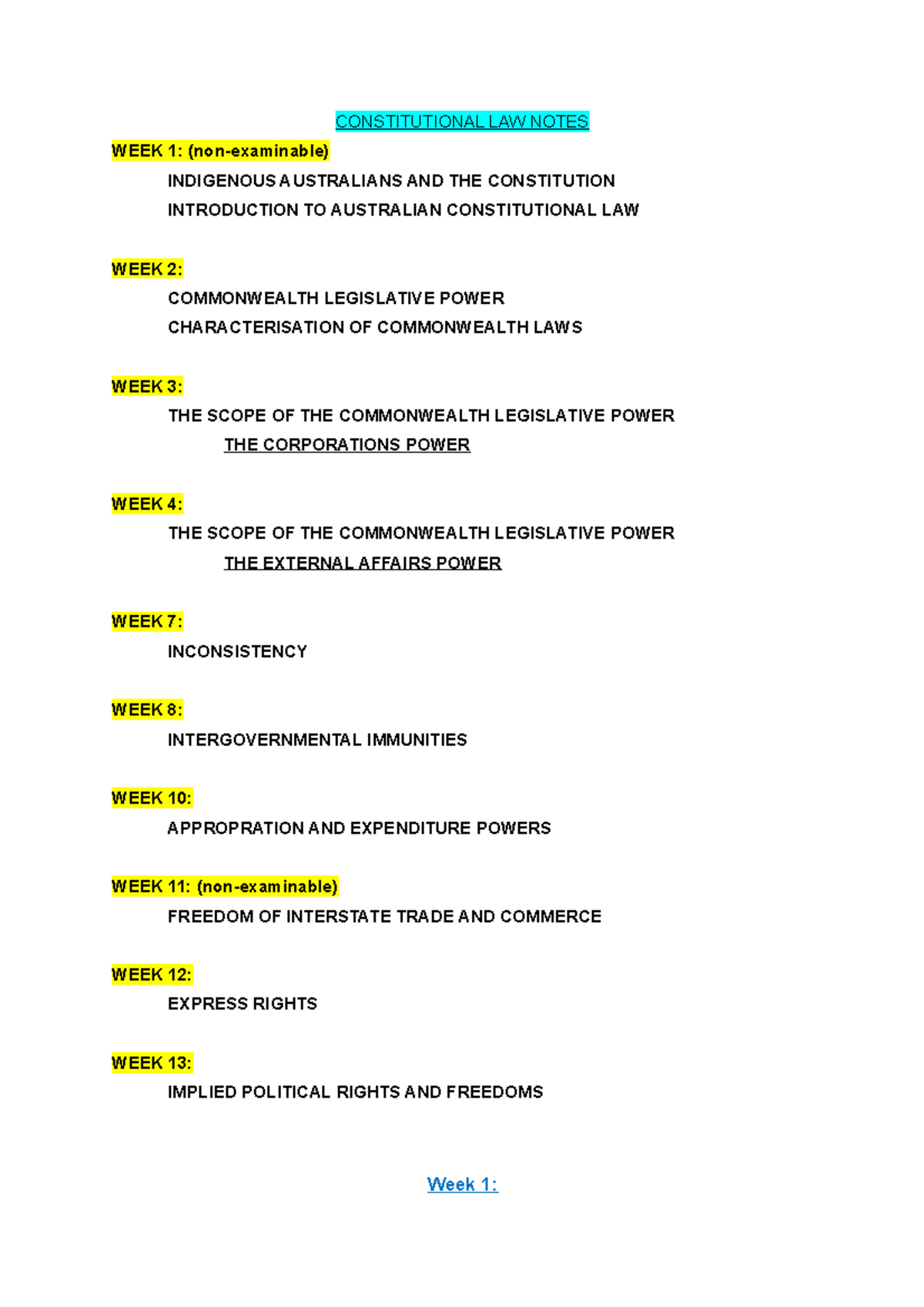 Constitutional LAW notes - CONSTITUTIONAL LAW NOTES WEEK 1: (non ...