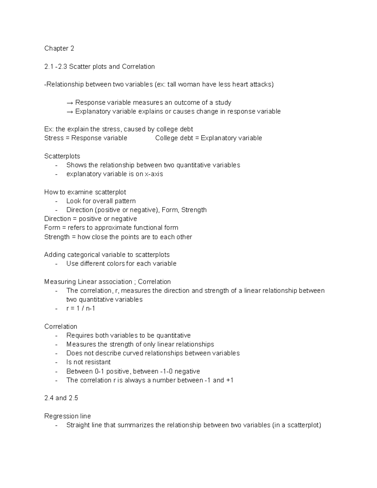 STAT handwritten notes Ch2 - Chapter 2 2 -2 Scatter plots and ...