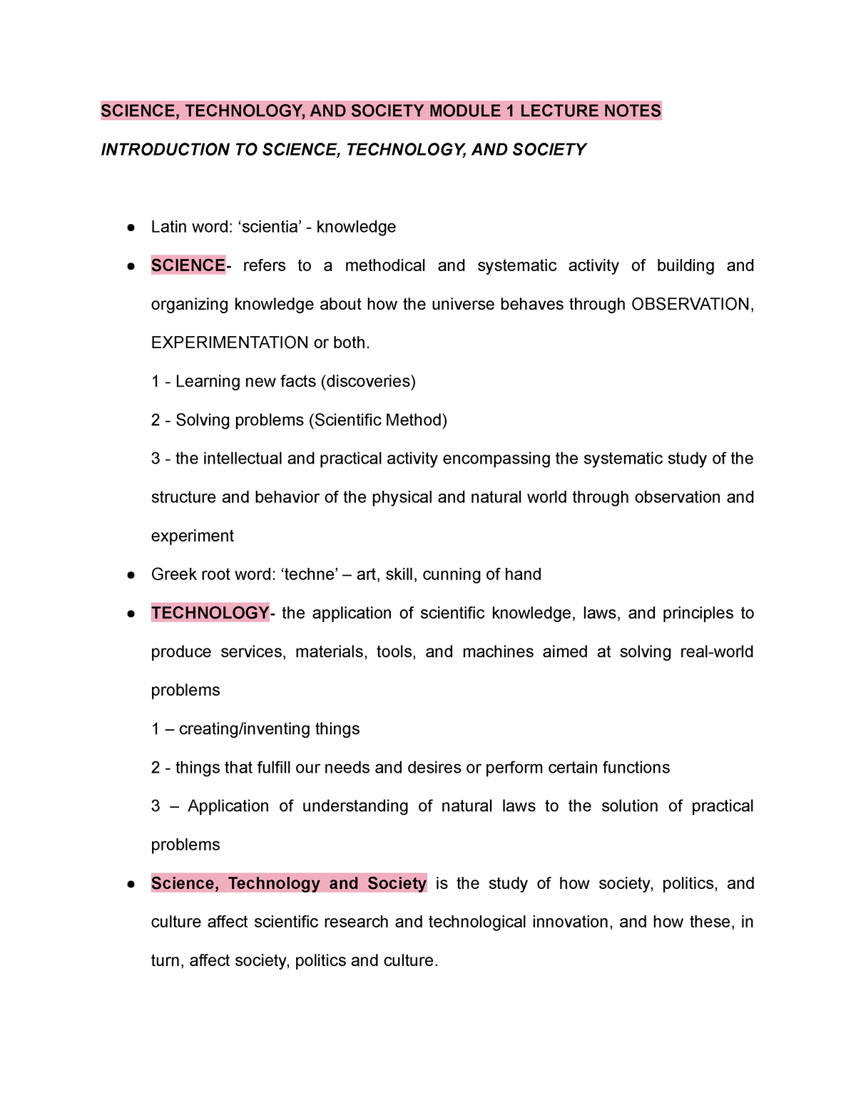 Science, Technology, AND Society Module 1 Lecture Notes - SCIENCE ...