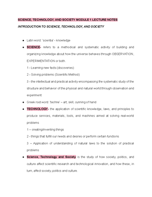 Science, Technology, AND Society Module 8 Lecture Notes - SCIENCE ...