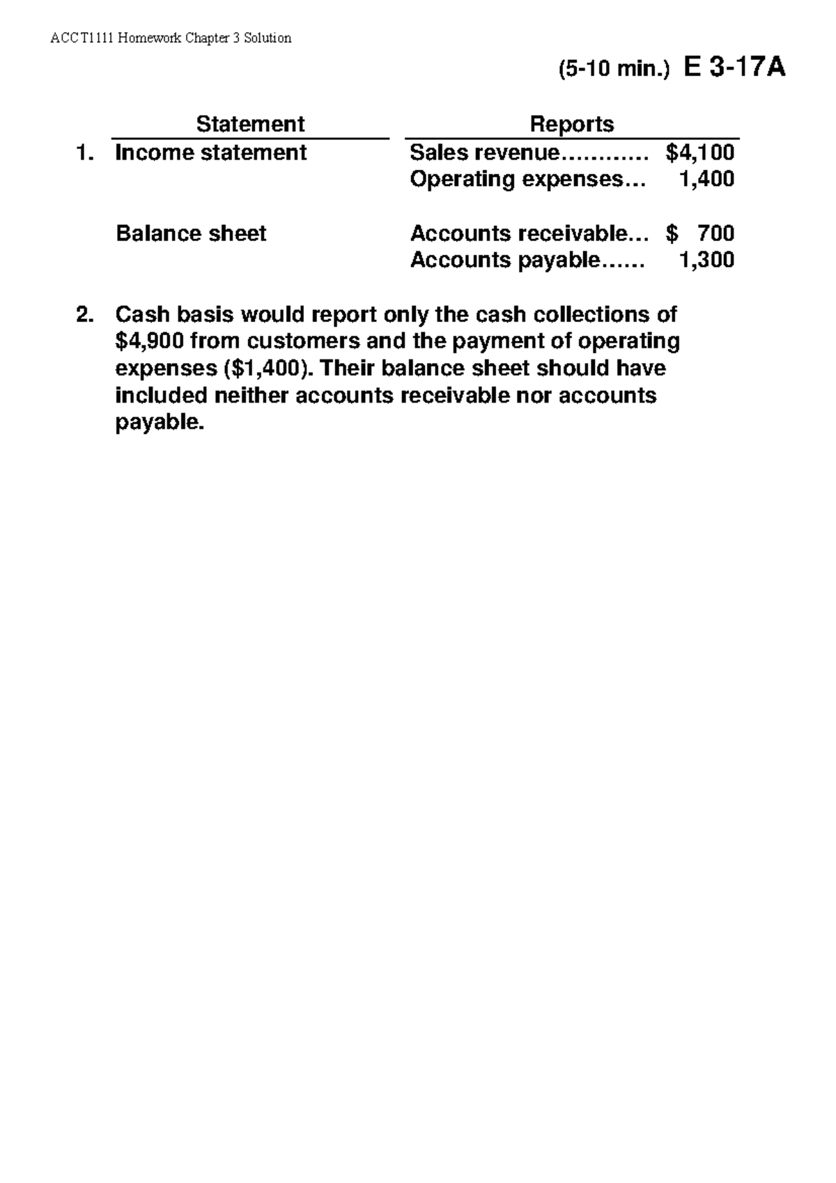 Homework Chapter 3 Solution - ACCT1111 Homework Chapter 3 Solution (5 ...