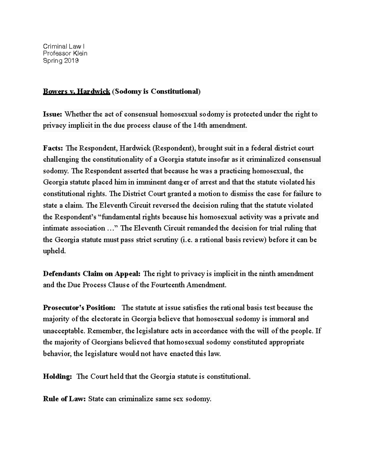 Case Analysis on whether Sodomy is Constitutional - Criminal Law I ...