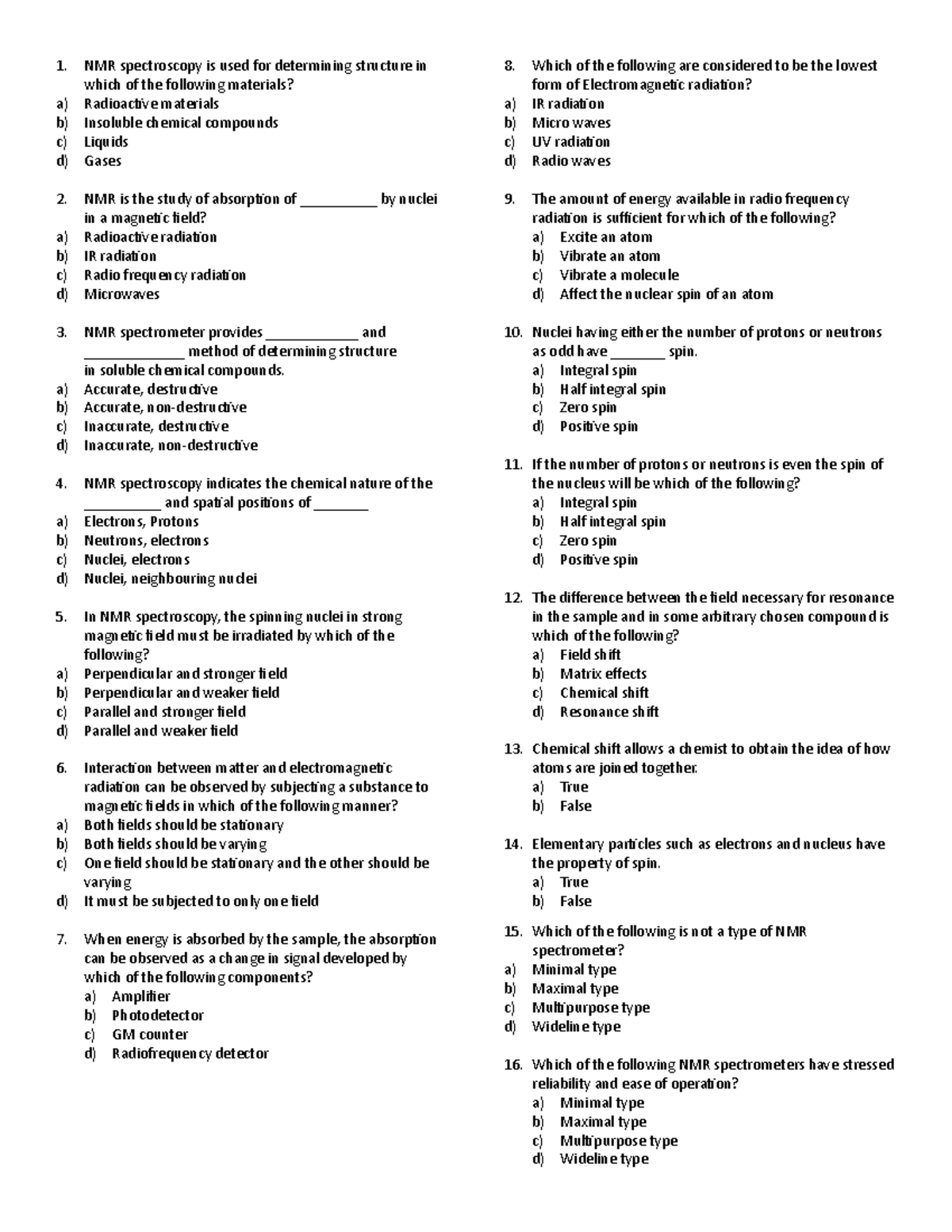 Instru Iv [spectroscopy 2] (72 Items) - Nmr Spectroscopy Is Used For 