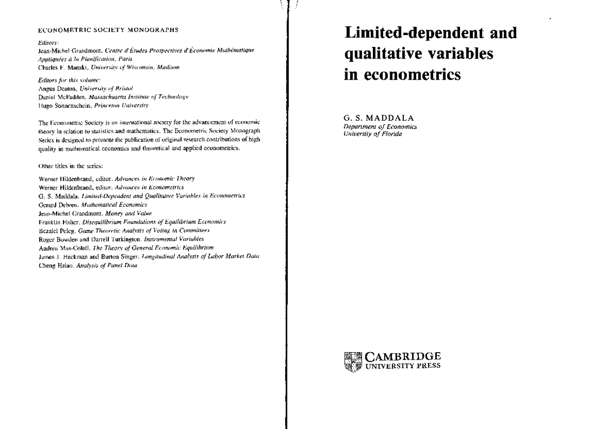 Limited-Dependent and Qualitative Variables in Econometrics (G. S ...