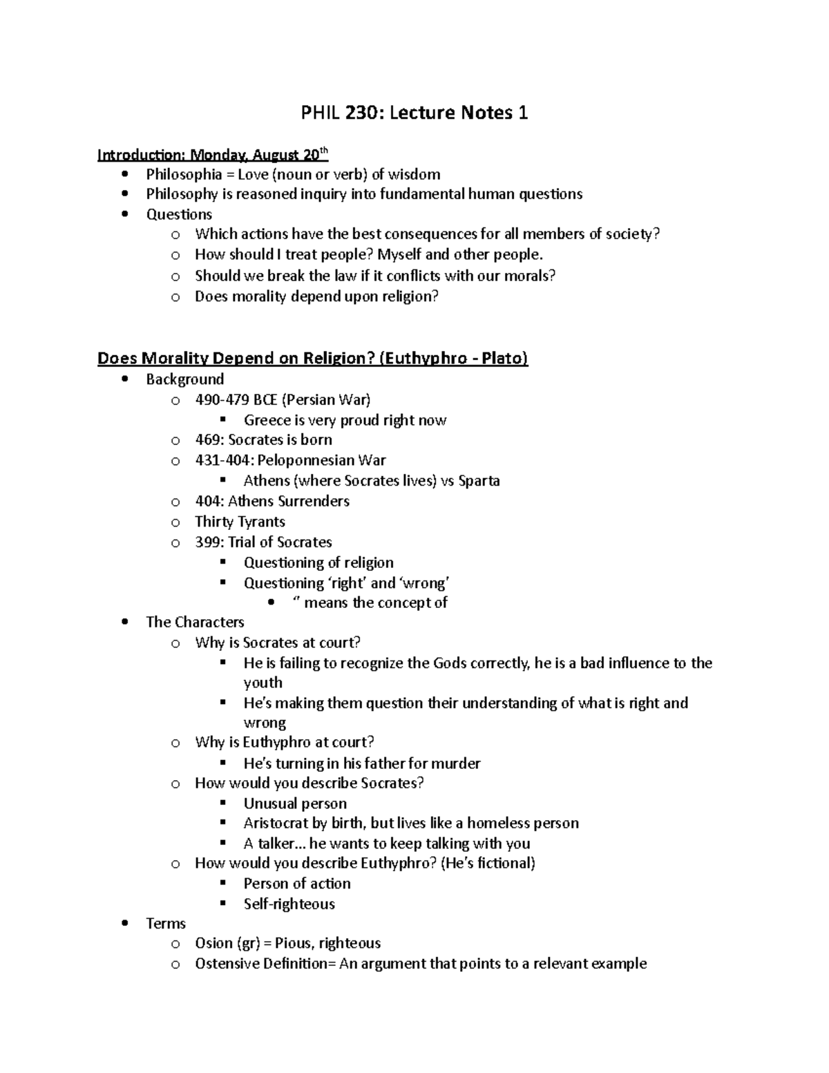 Lecture Notes 1 - Exam 1 - PHIL 230: Lecture Notes 1 Introduction ...