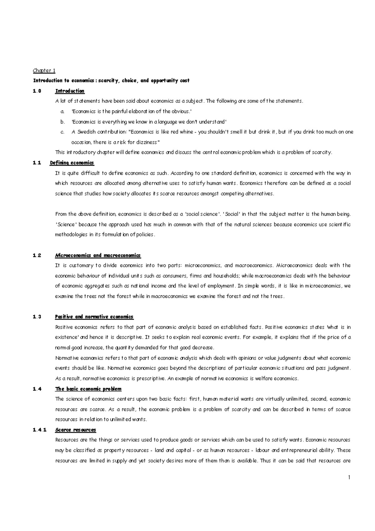 Exam Notes ECS1501 - Chapter 1 Introduction to economics: scarcity ...