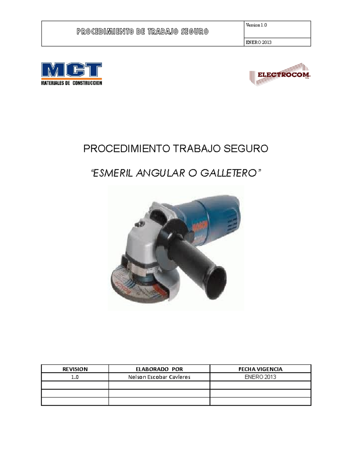 Procedimiento Trabajo Con Esmeril Procedimiento De Trabajo Seguro