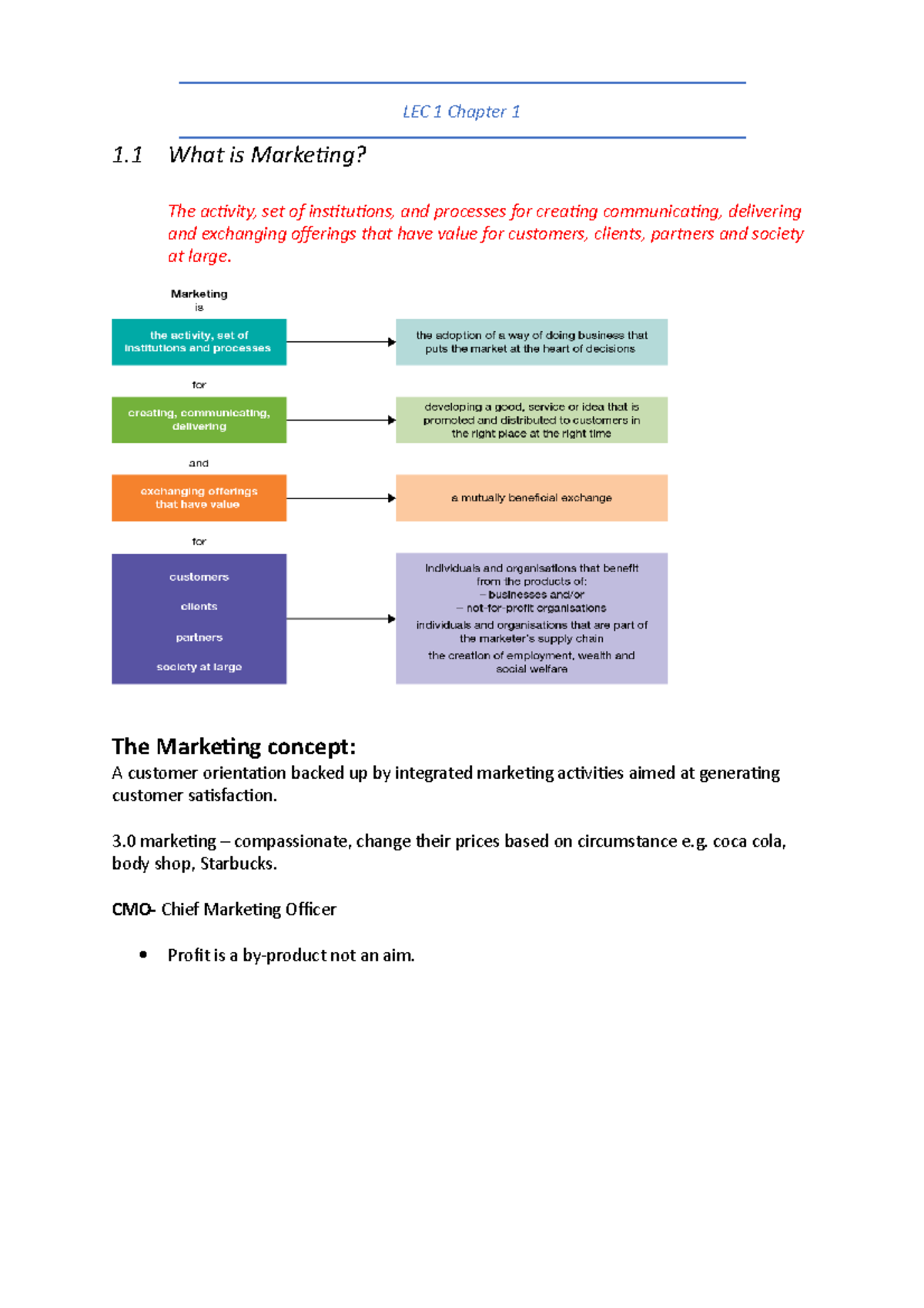 Chapter 1 - Lecture notes 1 - LEC 1 Chapter 1 1 What is Marketing? The ...