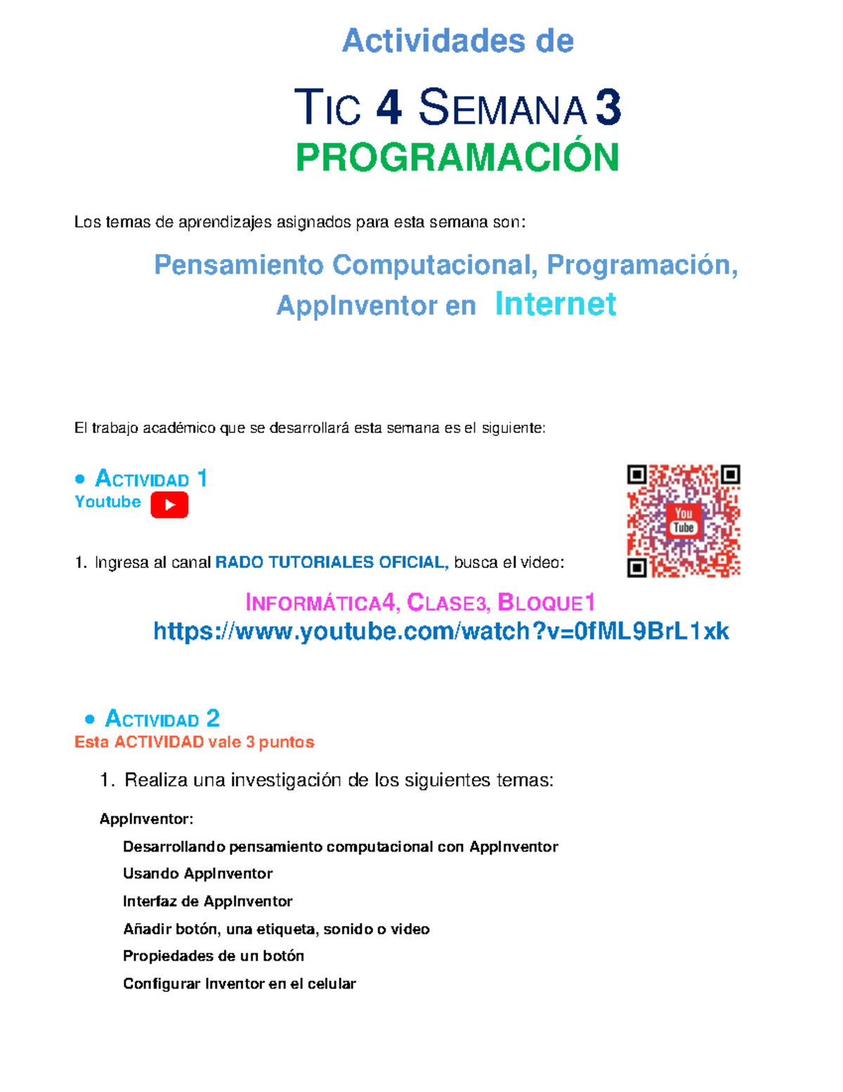 Actividades de la semana 3 INF4 17 - Los temas de aprendizajes ...