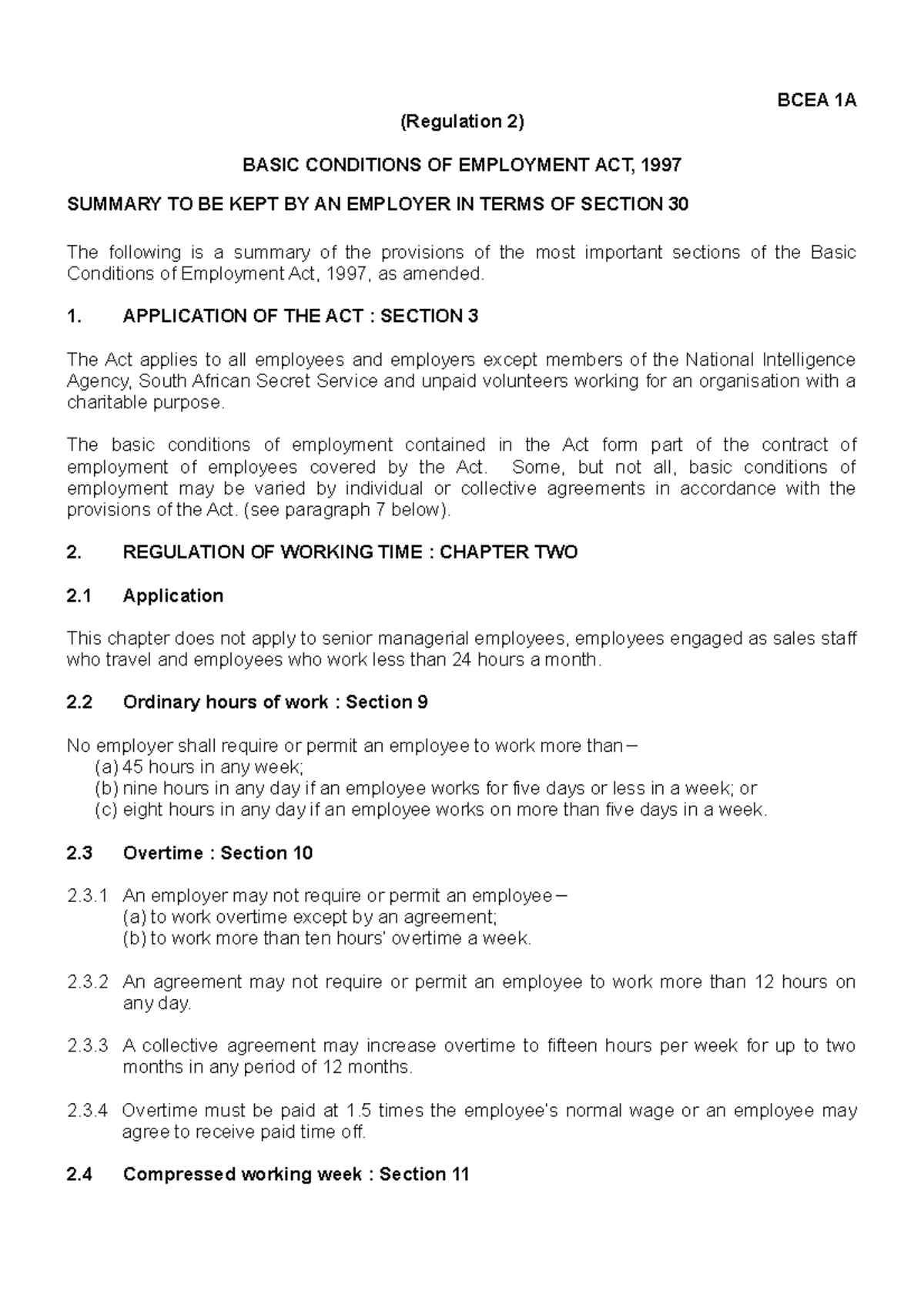 Basic Conditions of Employment Act, 1997 - 1. APPLICATION OF THE ACT ...