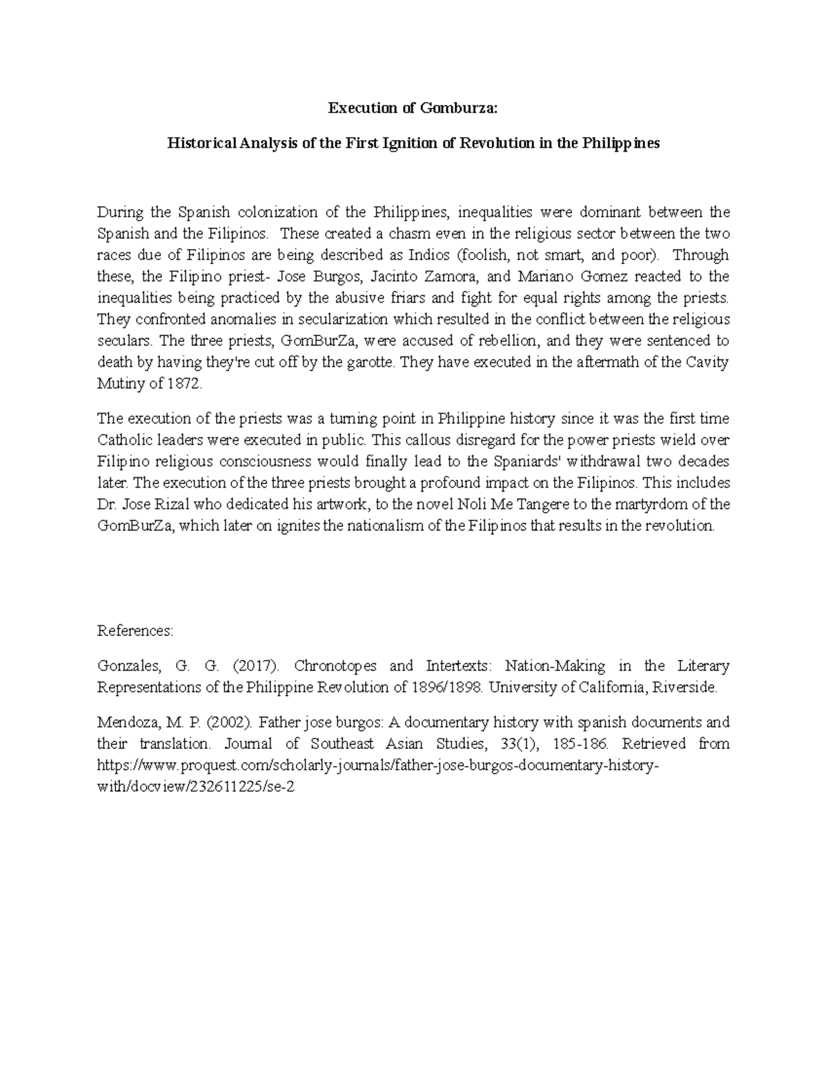 Maliwang Execution of Gomburza Execution of Gomburza Historical