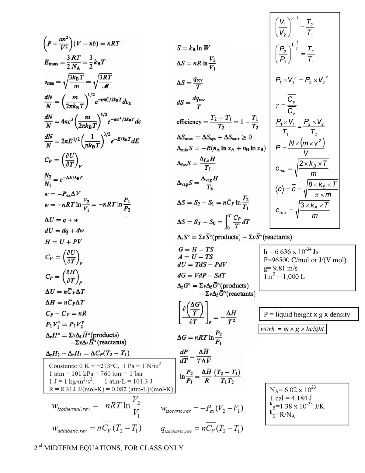 Formula Sheet Studocu