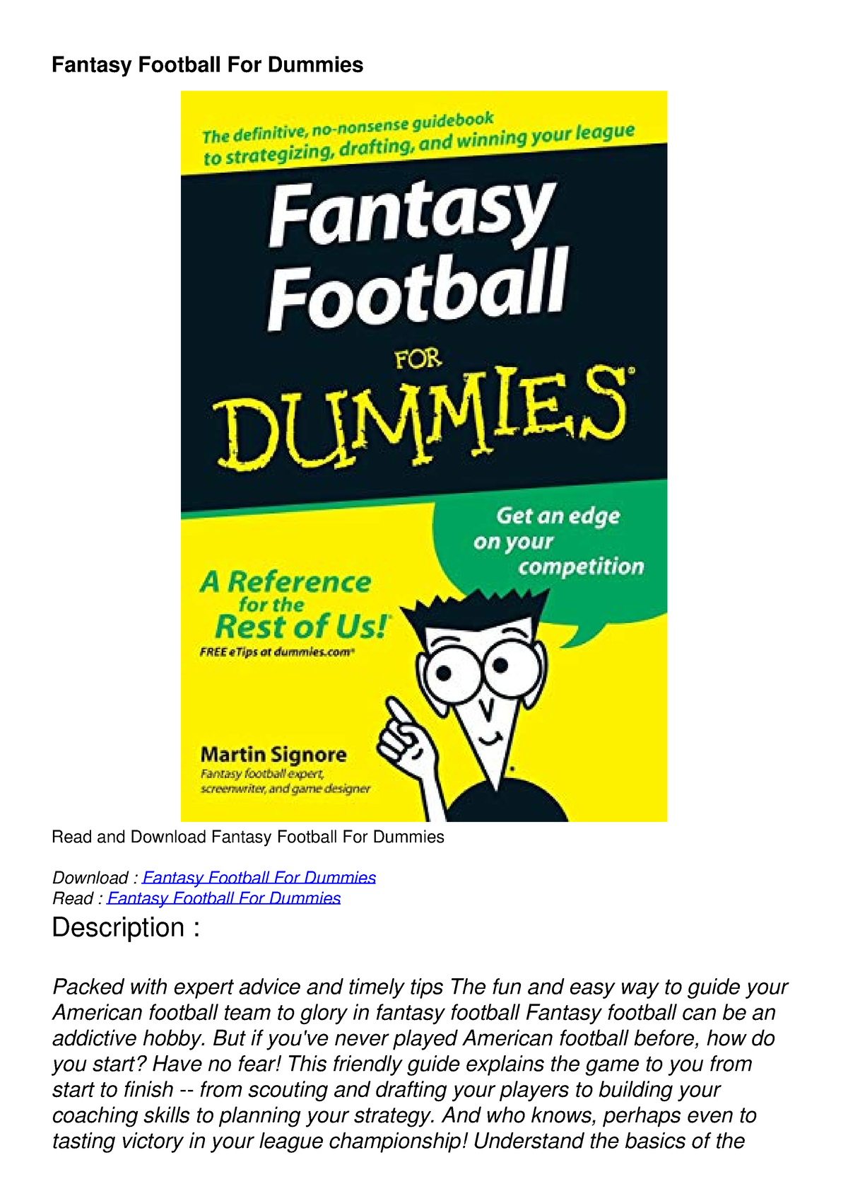 Fantasy Football For Dummies