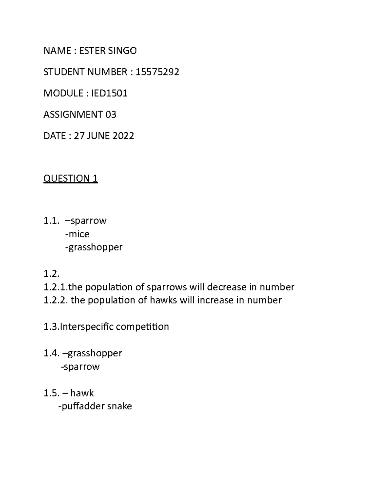 Ied1501 assignment 3 - NAME : ESTER SINGO STUDENT NUMBER : 15575292 ...