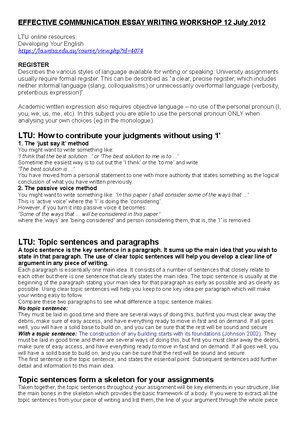 Essay Writing Worksheet - PERF 1001 Effective Communication Assessment ...