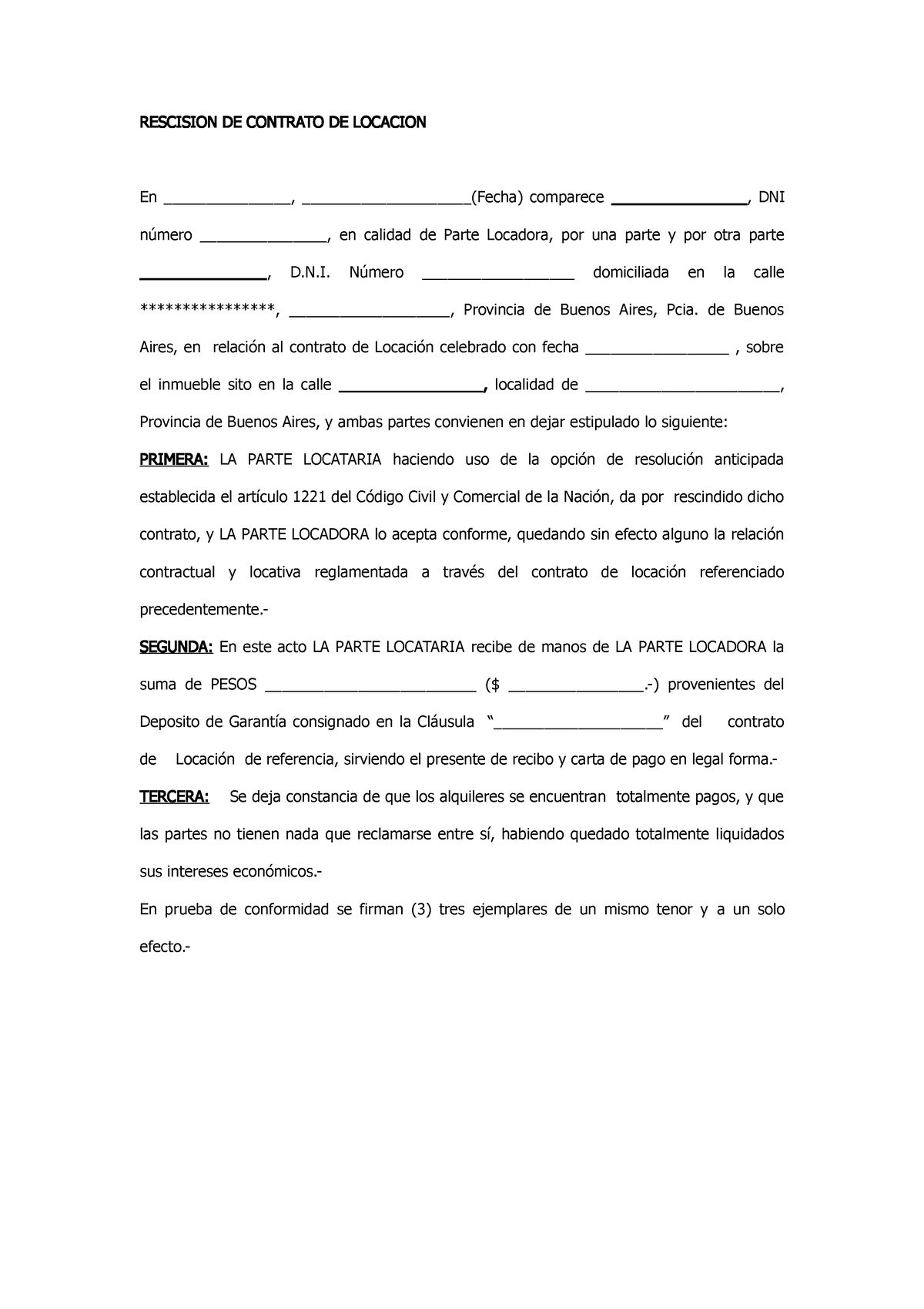 Modelo Para Rescindir Contrato De Alquiler Rescision De Contrato De Locacion En 2197