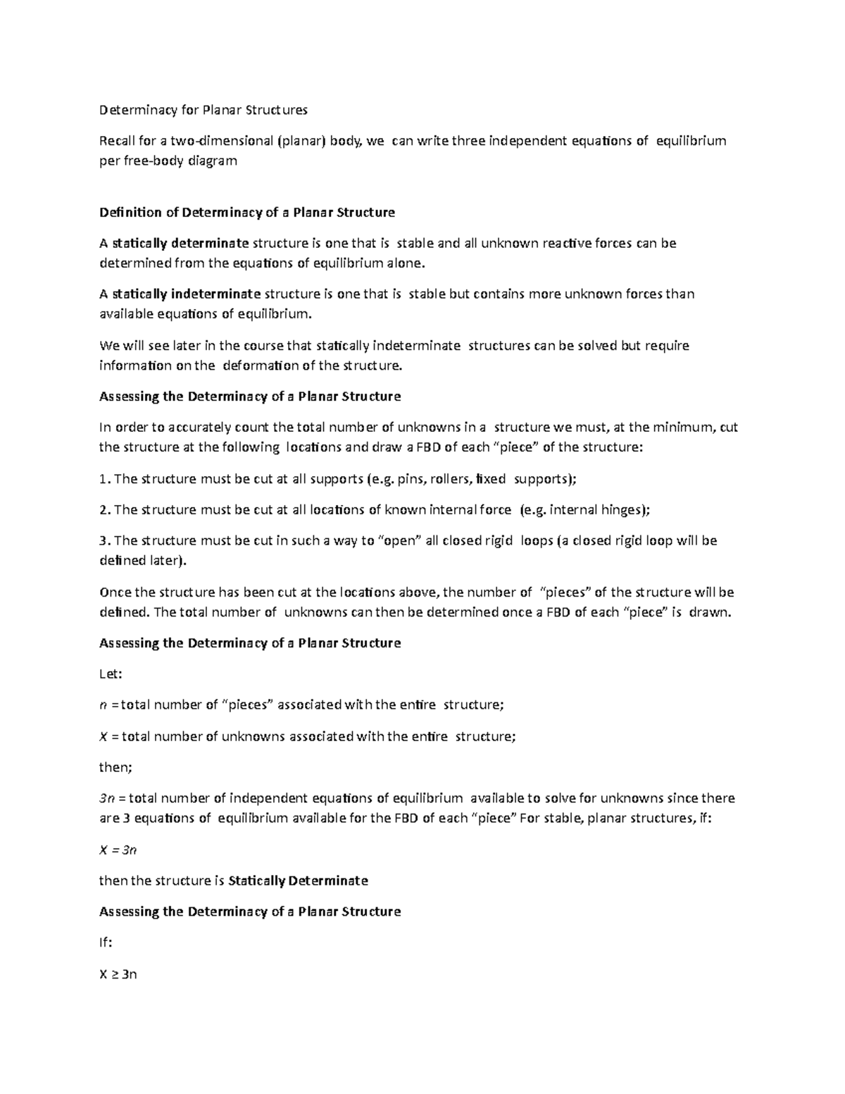 Determinacy for Planar Structures - A statically indeterminate ...