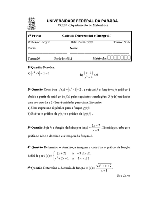 Calculo Diferencial E Integral I - 3 A Prova Cálculo Diferencial E ...