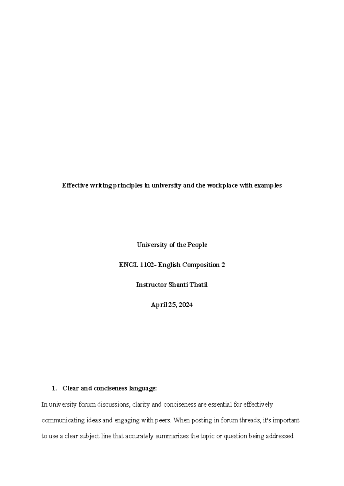 Eng com2:Written assignment 2 - Effective writing principles in ...