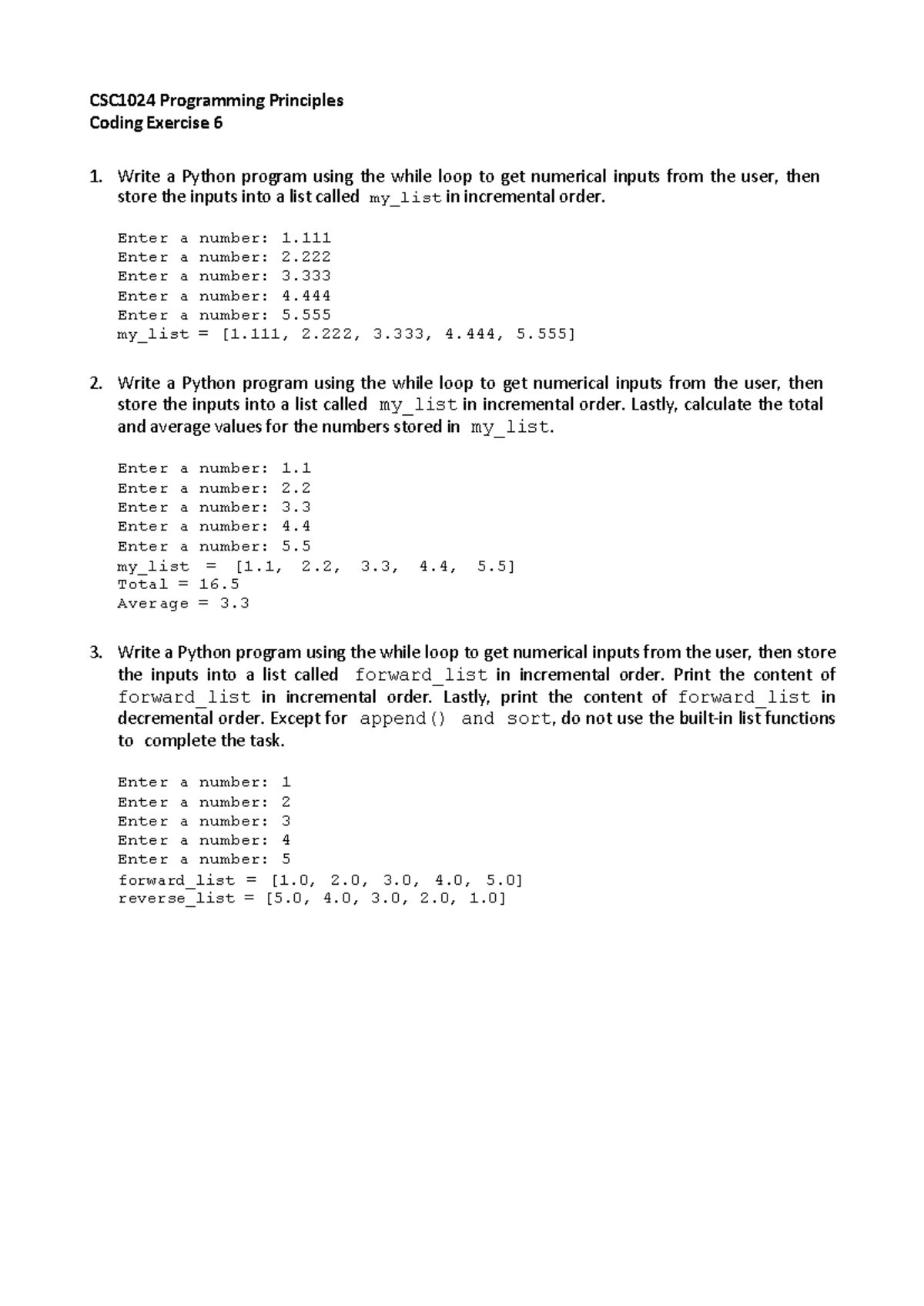 CE06 - practical - CSC1024 Programming Principles Coding Exercise 6 1 ...