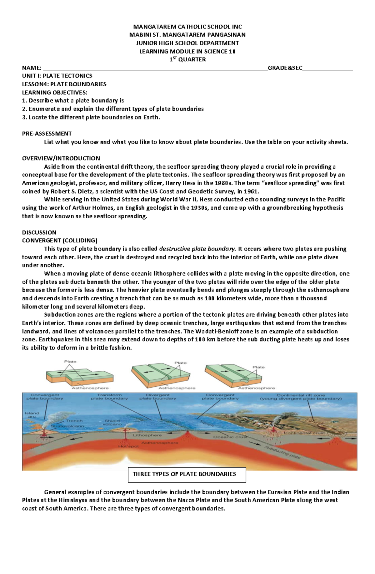 Lesson 4- Plate- Boundaries - MANGATAREM CATHOLIC SCHOOL INC MABINI ST ...