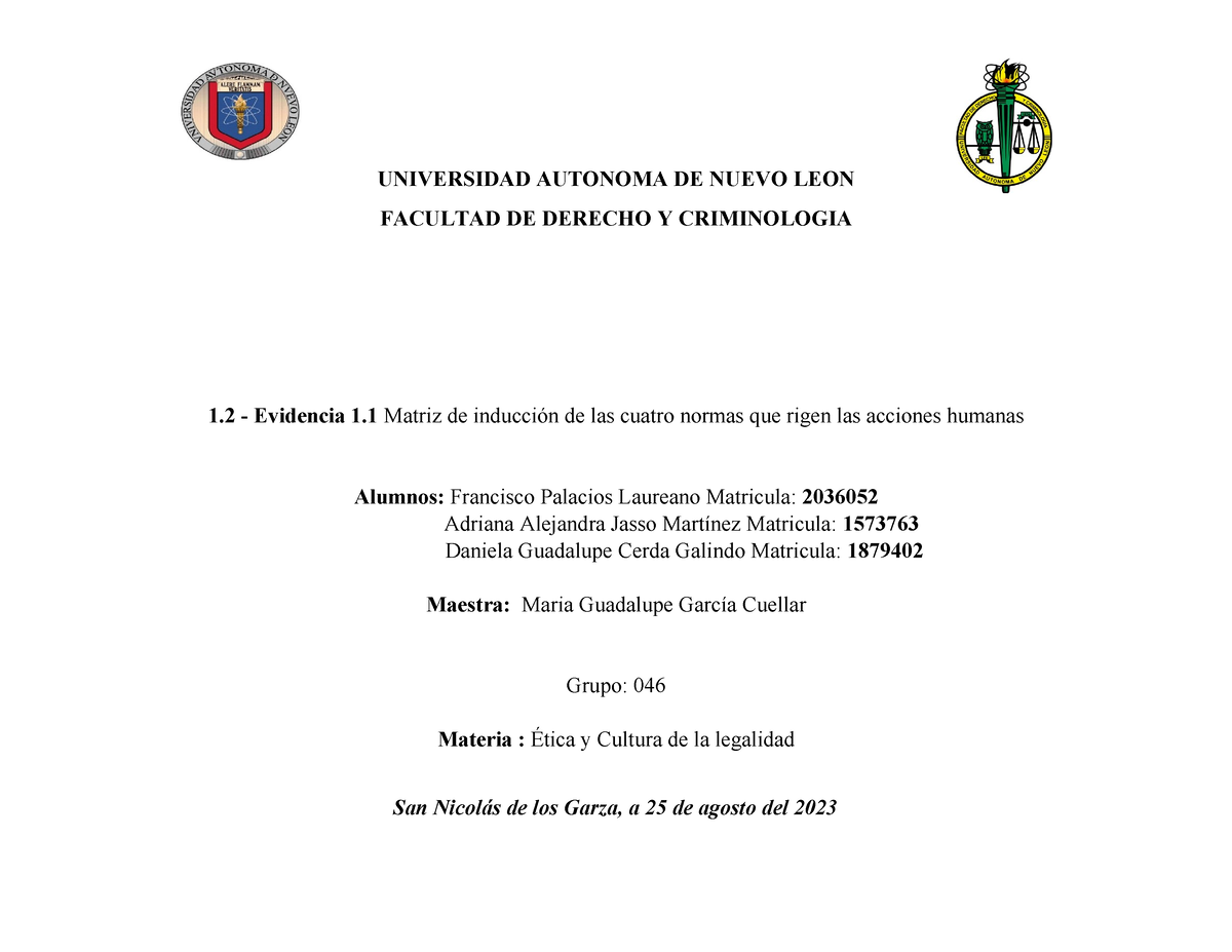 Equipo 4 Ev1 Derecho Universidad Autonoma De Nuevo Leon Facultad De Derecho Y Criminologia 1 4508