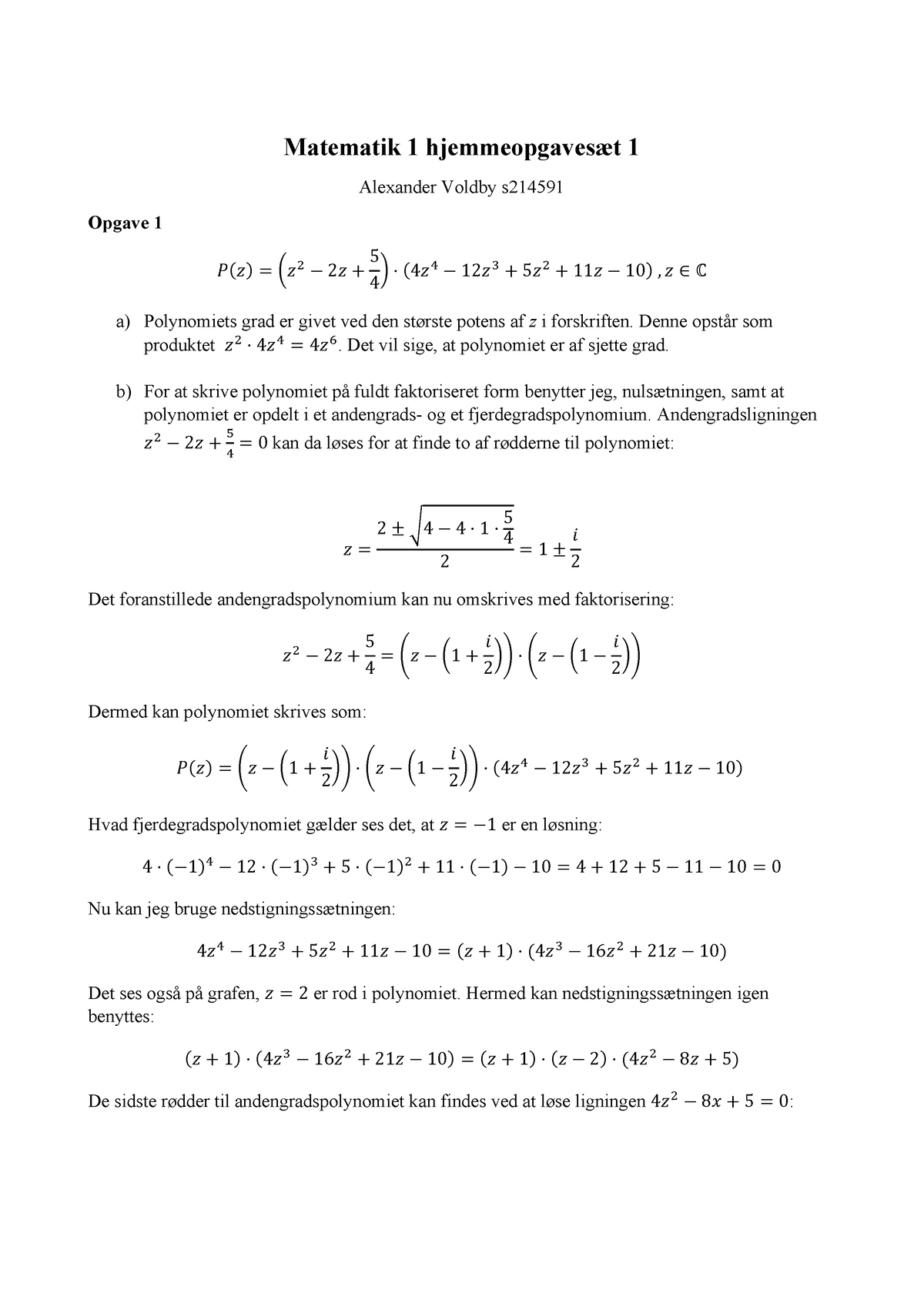 Mat1 Hjemmeopgave 1 - Matematik 1 Hjemmeopgavesæt 1 Alexander Voldby S ...