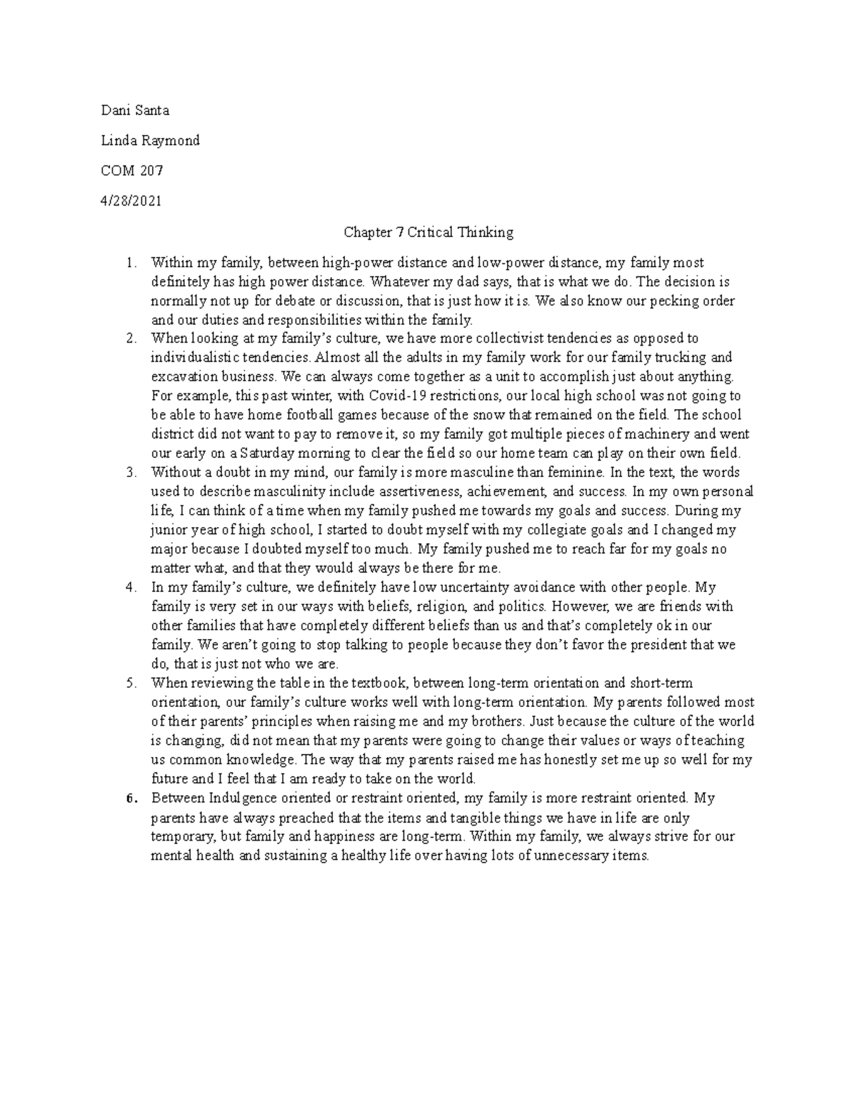 Chapter 7 Critical Thinking - Dani Santa Linda Raymond COM 207 4/28 ...