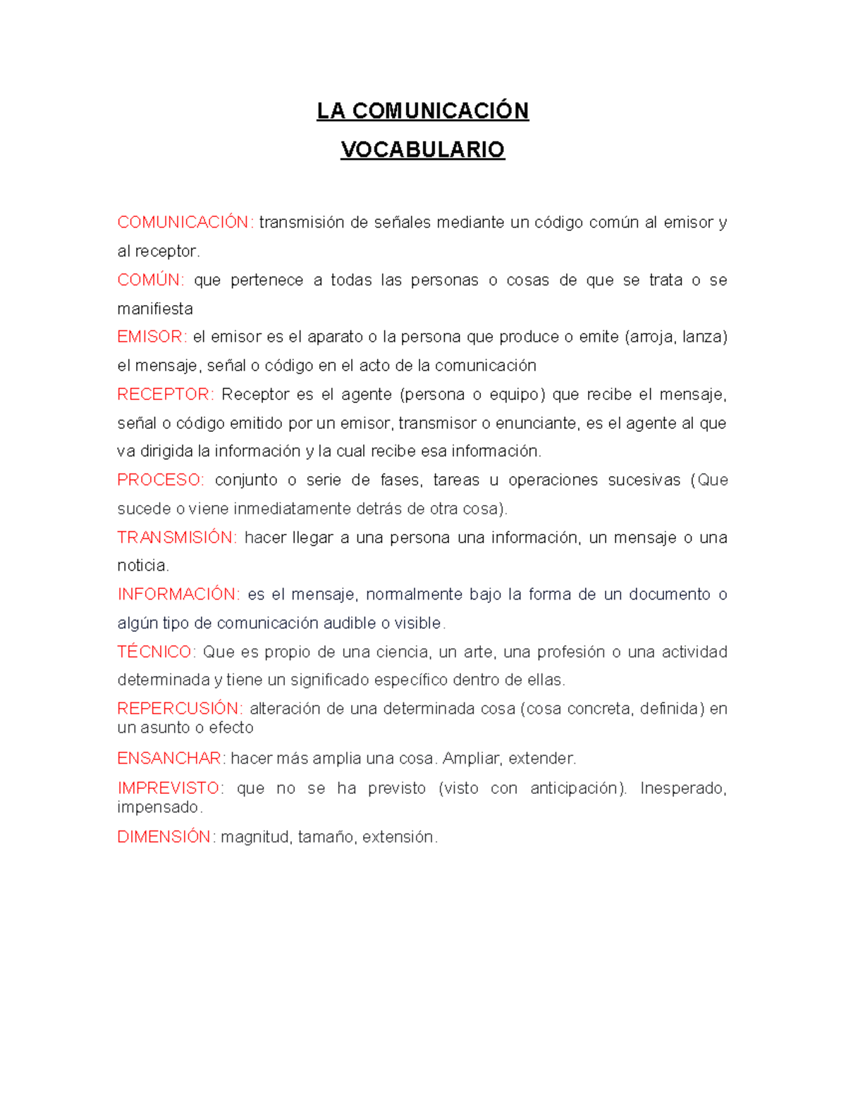 Vocabulario. TEMA... LA Comunicación - LA COMUNICACIÓN VOCABULARIO ...