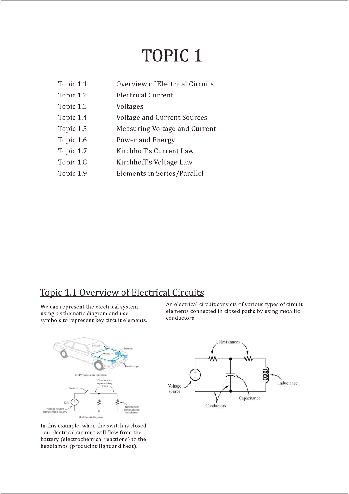 48510-Lecture 1-Notes-A2017 - Topic 1 Overview Of Electrical Circuits ...