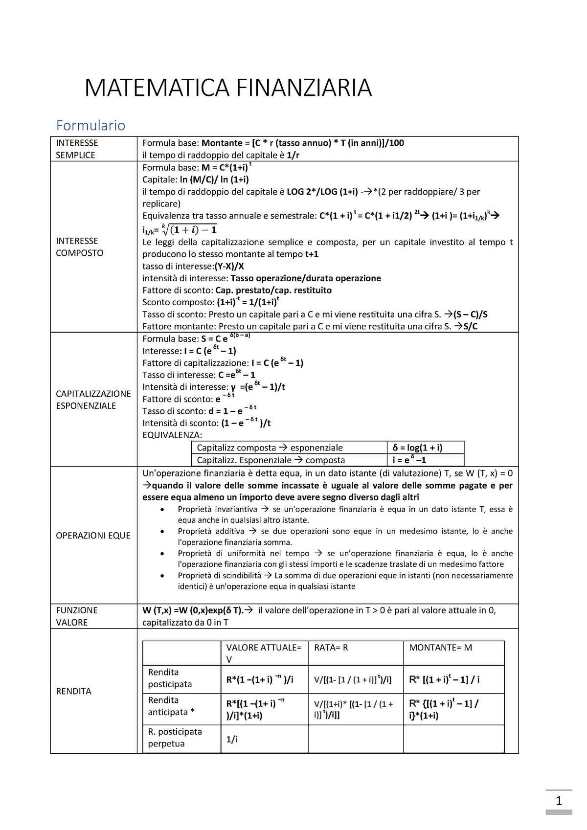 Elaborato 1 Matematica Finanziaria - Studocu