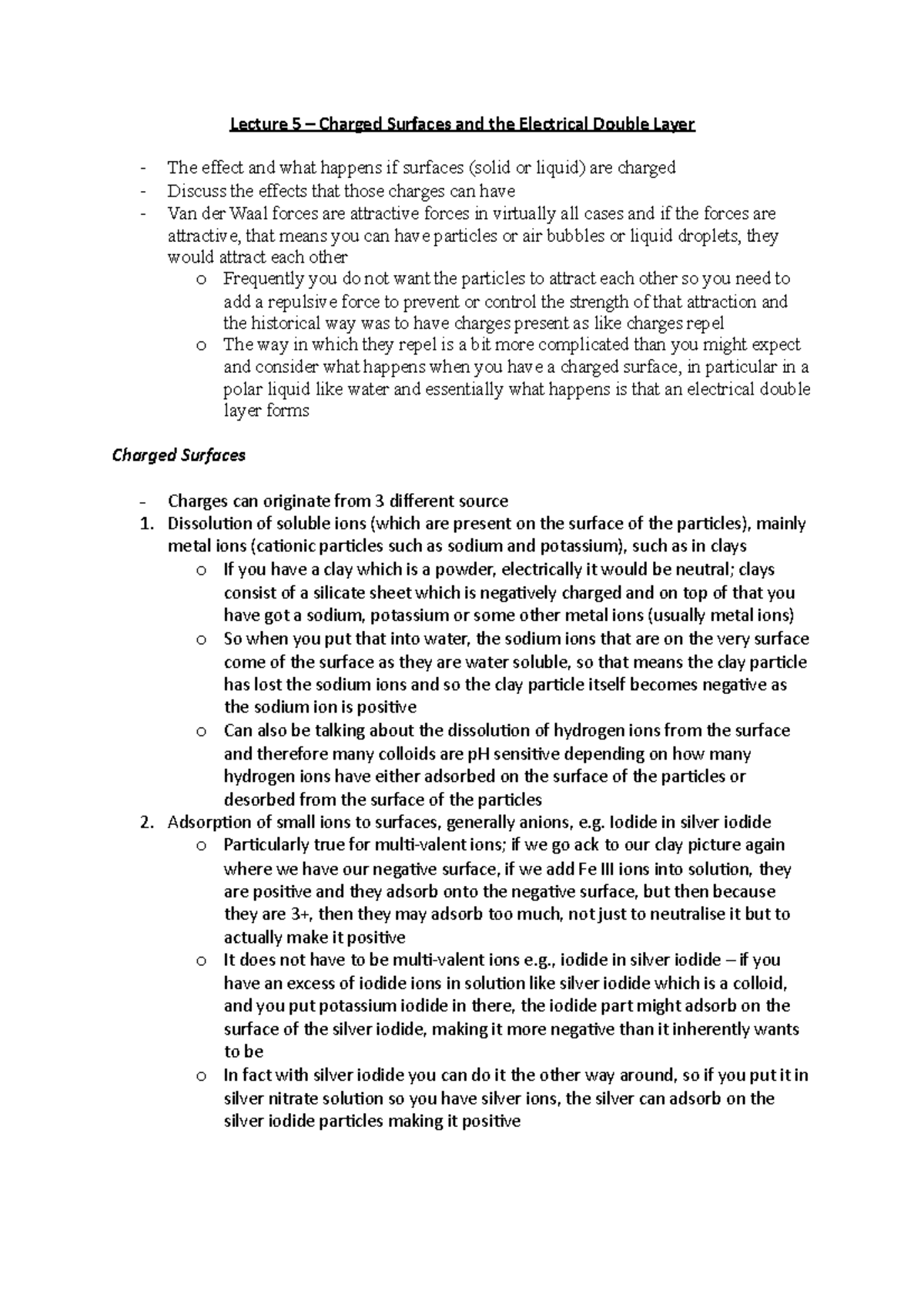Lecture 5 – Charged Surfaces and the Electrical Double Layer - Lecture ...