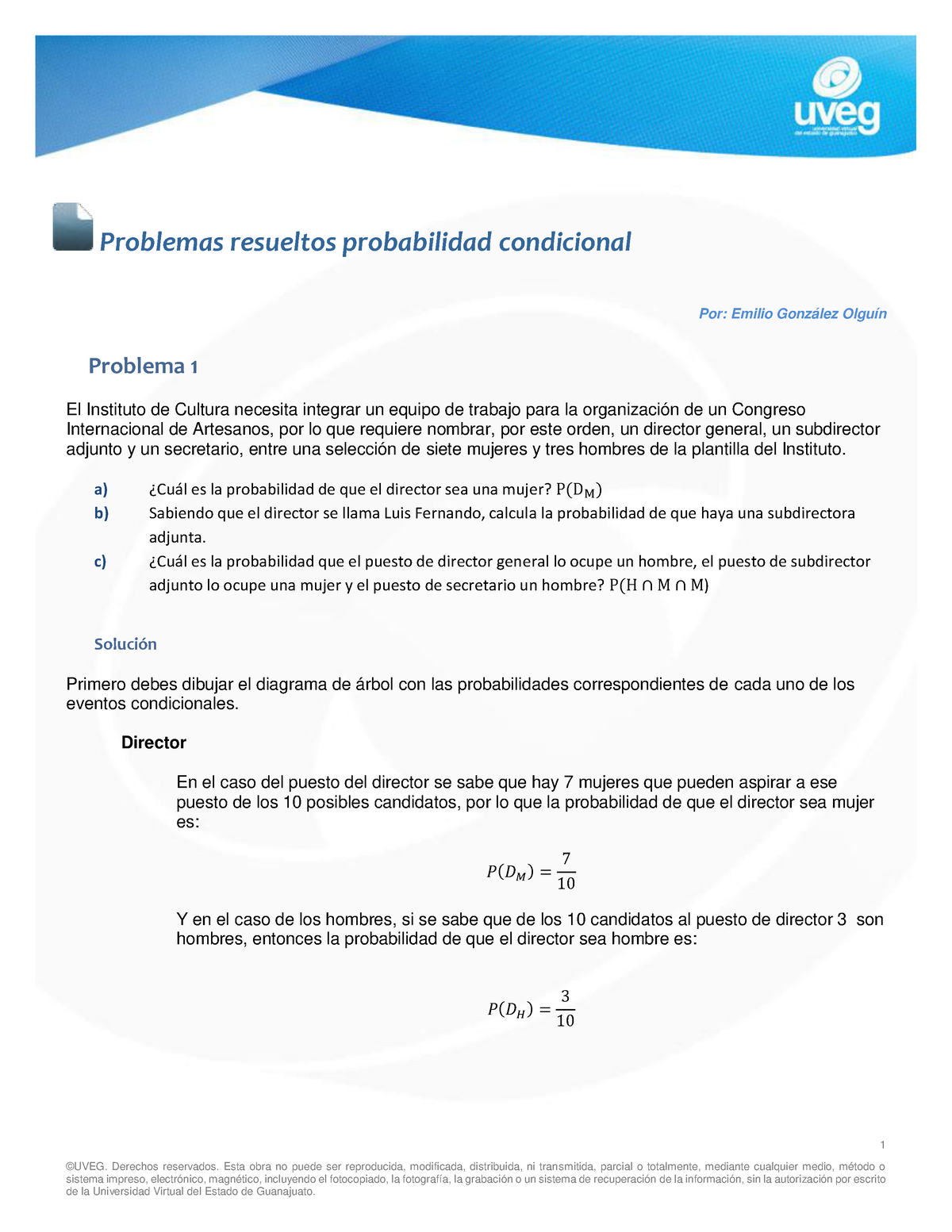 Problemas Resueltos Probabilidad Condicional - 1 ©UVEG. Derechos ...