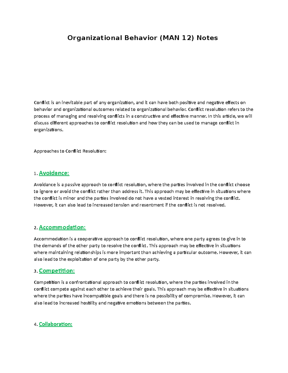 Organizational Behavior (MAN 12) Notes 9 - Organizational Behavior (MAN ...