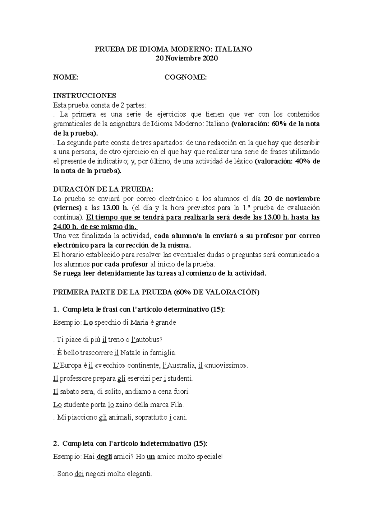Primera prueba parcial de Idioma Moderno - PRUEBA DE IDIOMA MODERNO ...