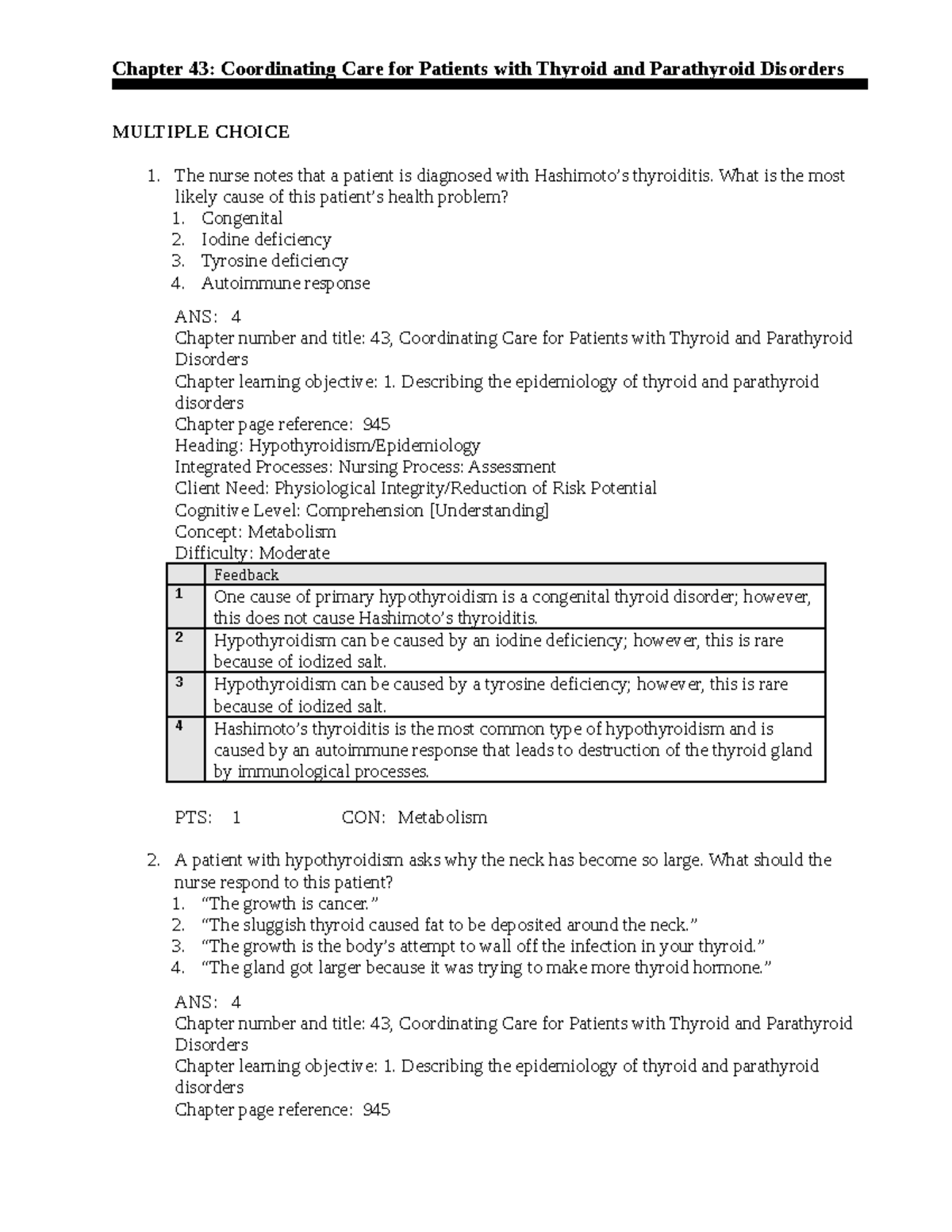 Chapter 43 CC4Pt Thyroid and Parathyroid Disorders - Chapter 43 ...