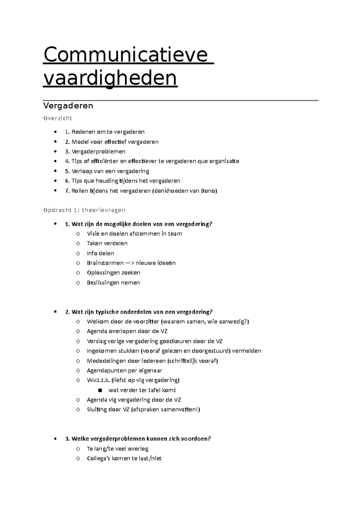 Communicatieve Vaardigheden - Redenen Om Te Vergaderen 2. Model Voor ...