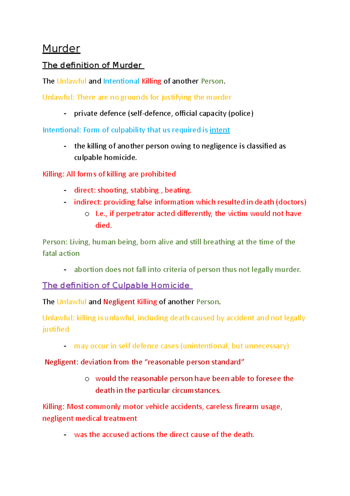 Murder - Murder The deinition of Murder The Unlawful and Intenional ...